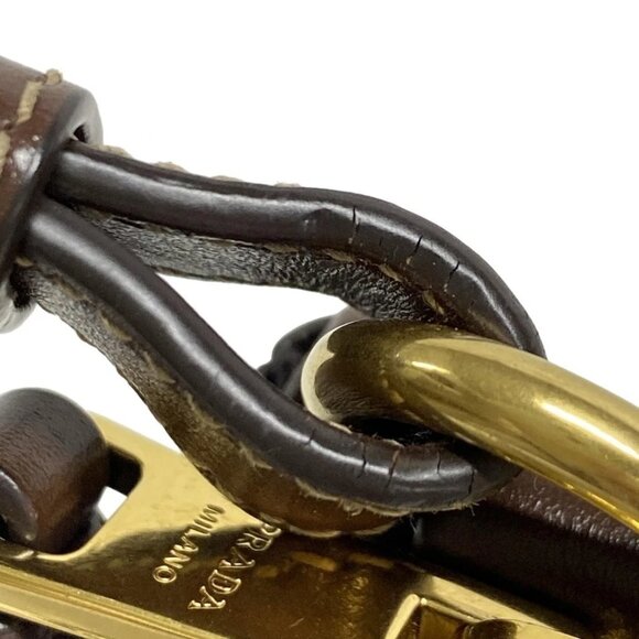 PRADA Logo Jacquard - Khaki Dark Brown Jacquard Leather Shoulder Bag 684-081625 - Picture 10 of 14